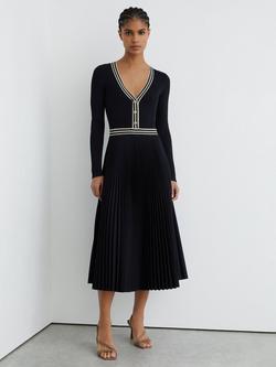Reiss Gaia Colour Contrast Midi Dress, Navy, Navy