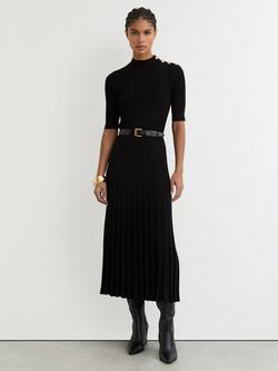 Reiss Harriet Button Shoulder Midi Dress, Black, Black