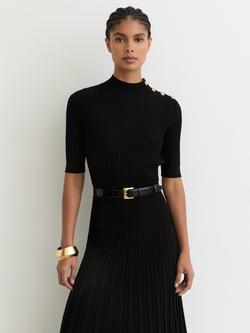 Reiss Petite Harriet Button Shoulder Knit Dress, Black, Black