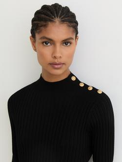 Reiss Petite Harriet Button Shoulder Knit Dress, Black - view 2, Black