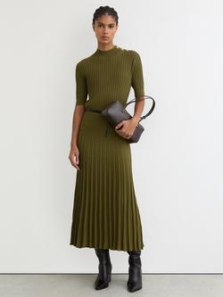 Reiss Harriet Button Shoulder Knitted Dress, Green, Green