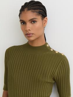 Reiss Harriet Button Shoulder Knitted Dress, Green - view 2, Green