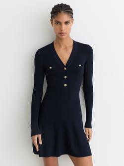 Reiss Lavelle Knit Mini Dress, Navy, Navy