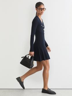Reiss Lavelle Knit Mini Dress, Navy - view 2, Navy