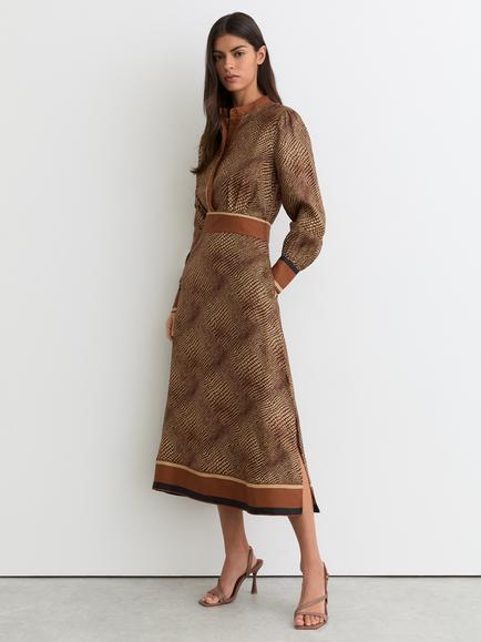 Reiss Leia Animal Print Midi Shirt Dress, Brown Multi, Brown Multi