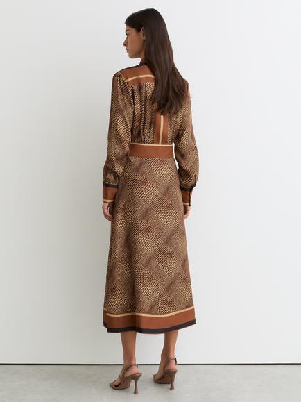 Reiss Leia Animal Print Midi Shirt Dress, Brown Multi - view 2, Brown Multi