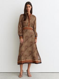 Reiss Petite Leia Crocodile Print Midi Dress, Neutral, Neutral