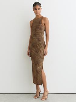 Reiss Lola Snake Print Bodycon Dress, Brown, Brown