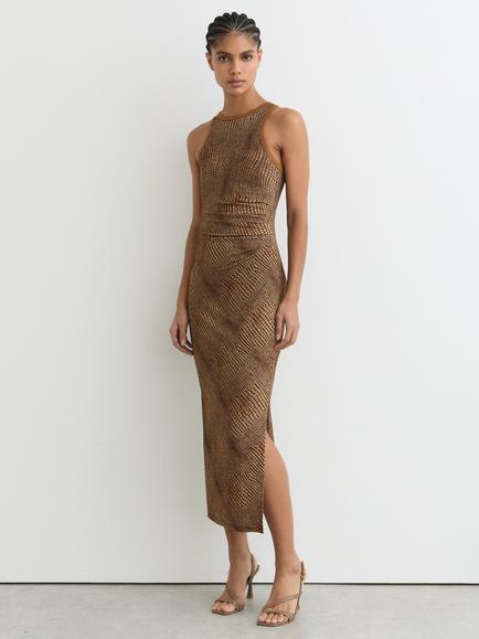 Reiss Lola Snake Print Bodycon Dress, Brown, Brown