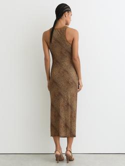 Reiss Lola Snake Print Bodycon Dress, Brown - view 2, Brown