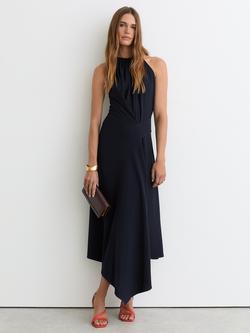 Reiss Petite Drape Detail Midi Dress, Navy, Navy