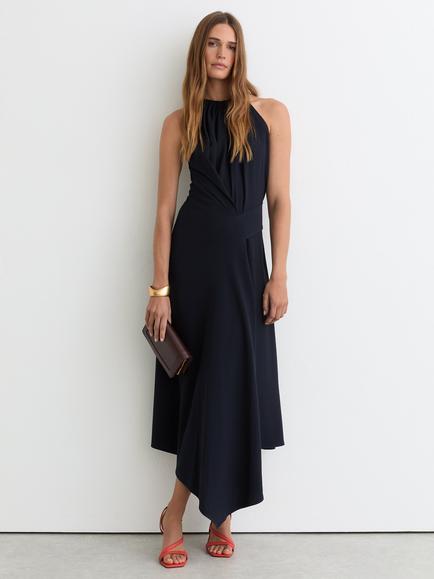 Reiss Petite Drape Detail Midi Dress, Navy, Navy