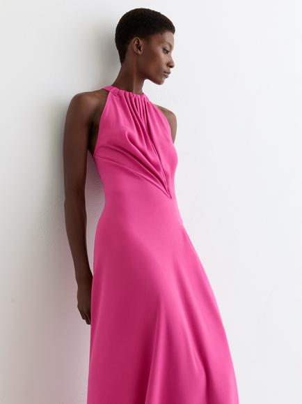 Reiss Maeve Drape Detail Midi Dress - view 2, Raspberry Pink