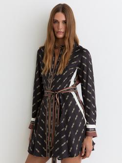 Reiss Nina Linear Print Flippy Mini Dress, Black, Black