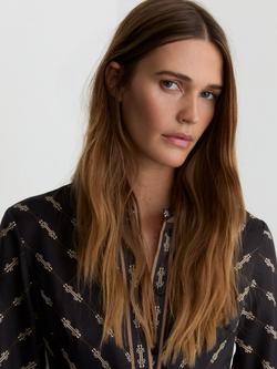 Reiss Nina Linear Print Flippy Mini Dress, Black - view 2, Black