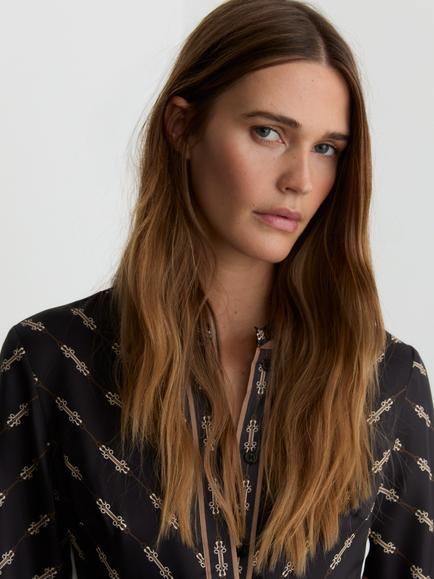 Reiss Nina Linear Print Flippy Mini Dress, Black - view 2, Black
