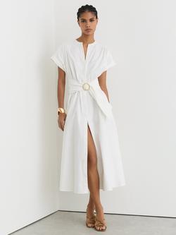 Reiss Sally Belted Midi Dress, Ivory, Ivory