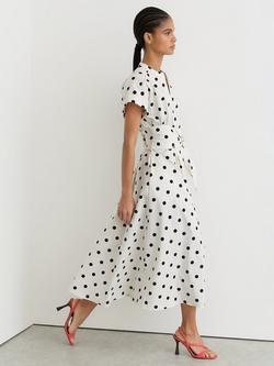 Reiss Sawyer Polka Dot Belted Midi Dress, Ivory/Black - view 2, Ivory/Black