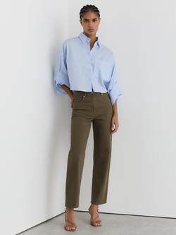 Reiss Selin Petite Straight Leg Jeans, Khaki Green, Khaki Green