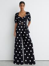 Reiss Brook Linen Polka Dot Wide Leg Jumpsuit, Navy/Ivory