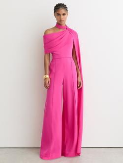 Reiss Carrie One-Shoulder Drape Wide Leg Jumpsuit, Raspberry Pink, Raspberry Pink