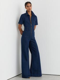 Reiss Danie Denim Flared Jumpsuit, Indigo Blue, Indigo Blue