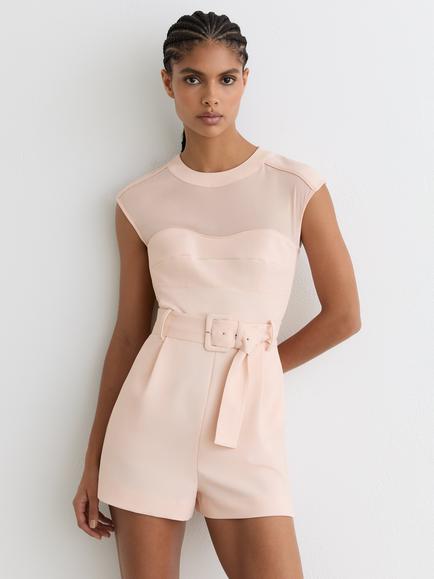 Reiss Ora Belted Playsuit, Pale Pink, Pale Pink