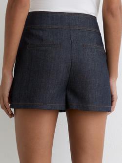 Reiss Skylar Button Detail Denim Shorts, Dark Blue - view 2, Dark Blue