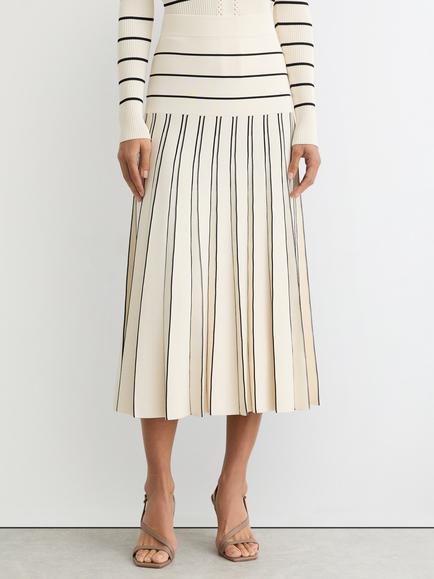 Reiss Alice Stripe Pleated Skirt, Ivory/Black