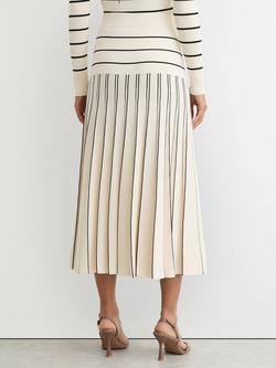 Reiss Alice Stripe Pleated Skirt - view 2, Ivory/Black