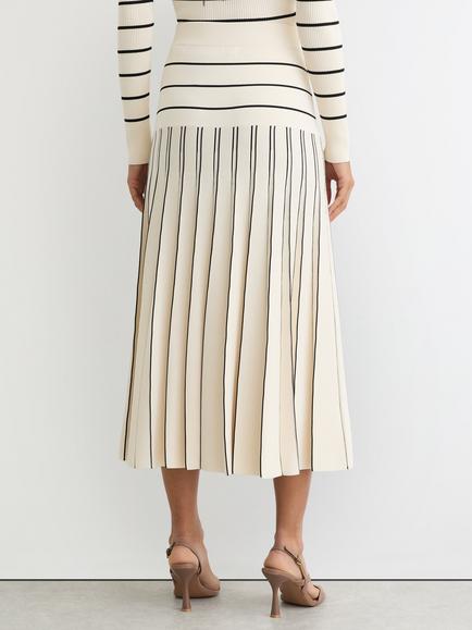 Reiss Alice Stripe Pleated Skirt - view 2, Ivory/Black