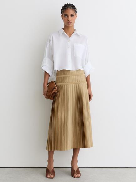 Reiss Eva Pleated Midi Skirt, Gold, Gold