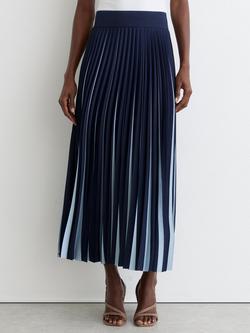 Reiss Serena Tipped Pleated Midi Skirt, Navy/Pale Blue, Navy/Pale Blue