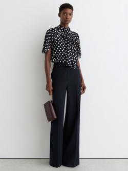 Reiss Alliana Polka Dot Tie Neck Top, Navy/Ivory, Navy/Ivory