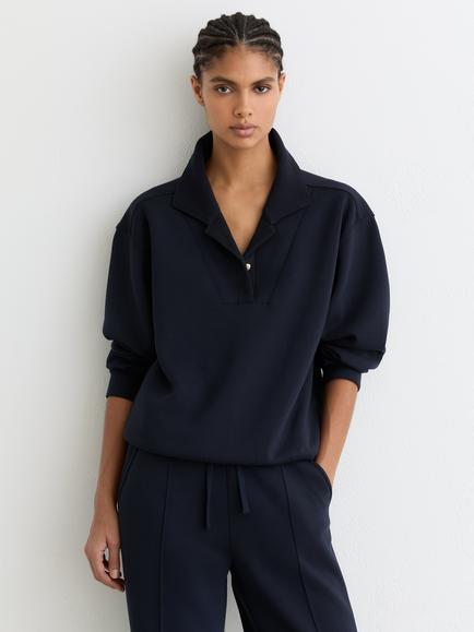 Reiss Bella Premium Interlock Collar Sweatshirt, Navy, Navy