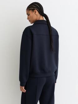 Reiss Bella Premium Interlock Collar Sweatshirt, Navy - view 2, Navy