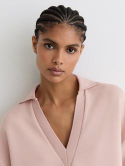 Reiss Bernie Polo Neck Sweatshirt, Pale Pink - view 2, Pale Pink