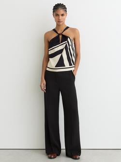 Reiss Caris Stripe Scarf Tie Top, Black/White, Black/White