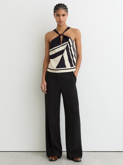 Reiss Caris Stripe Scarf Tie Top, Black/White, Black/White