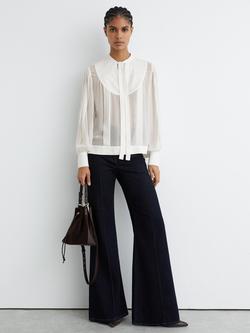 Reiss Casey Tie Neck Top, Ivory, Ivory
