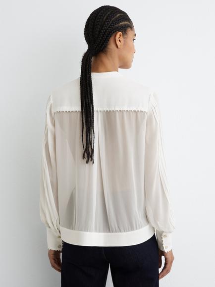 Reiss Casey Tie Neck Top, Ivory - view 2, Ivory