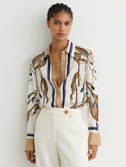 Reiss Ellis Scarf Print Shirt, Ivory/Brown, Ivory/Brown