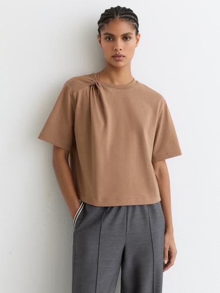 Reiss Esme Twist Shoulder T-Shirt, Taupe Brown, Taupe Brown