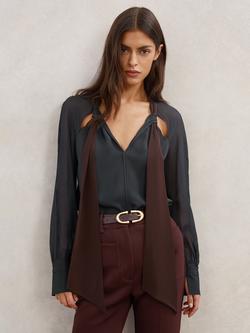 Reiss Jasmine Cut Out Tie Neck Top, Navy/Burgundy, Navy/Burgundy