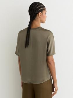 Reiss Lena Pure Silk T-Shirt, Khaki Green - view 2, Khaki Green