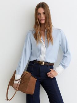 Reiss Luma Contrast Tipped Long Sleeve Shirt, Blue/Ivory, Blue/Ivory