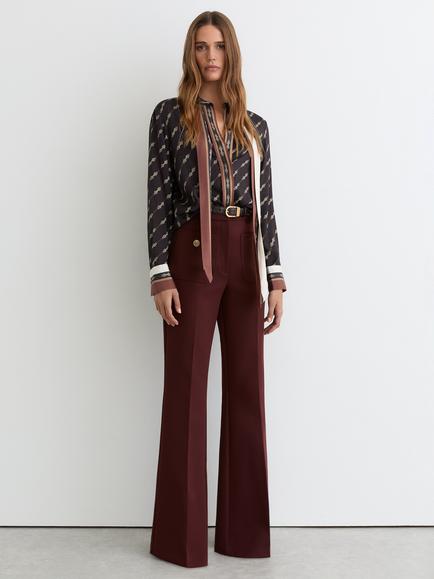 Reiss Lydia Chain Print Tie Neck Shirt, Black, Black