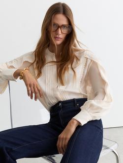 Reiss Maddie Pleated Embroidered Top, Pale Pink - view 2, Pale Pink