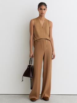 Reiss Mira V-Neck Sleeveless Top, Camel, Camel