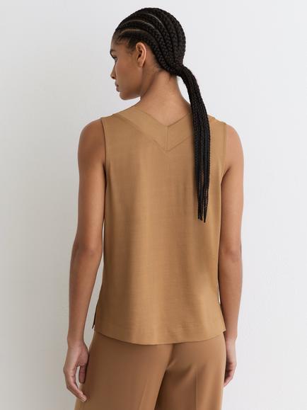 Reiss Mira V-Neck Sleeveless Top, Camel - view 2, Camel